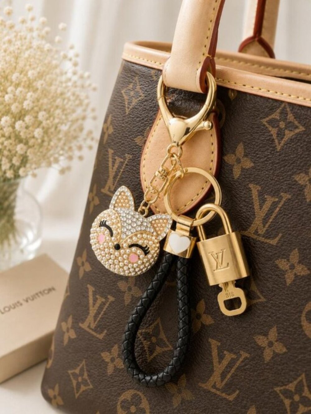 Louis Vuitton Gold Lock 🔒 Authentic LV Key + Unbranded Bunny Head Bag Charm